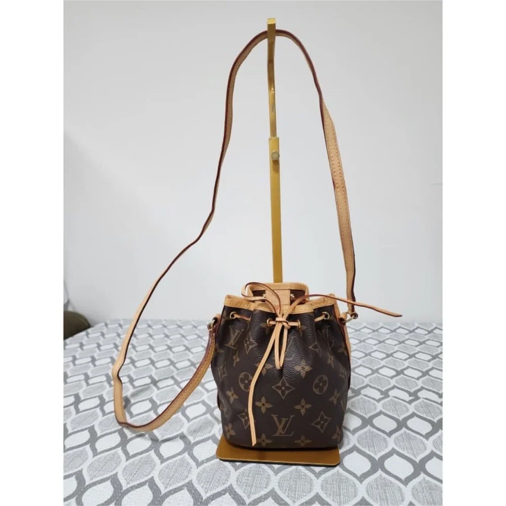 Authentic LOUIS VUITTON Monogram Nano Noe Bucket Bag Brown/Beige